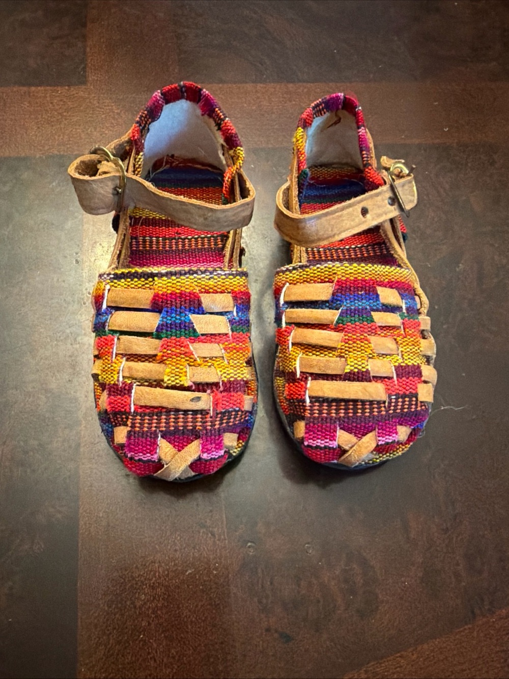 Kids Multicolor Woven Leather-Trim Sandals - Vibrant Stripes